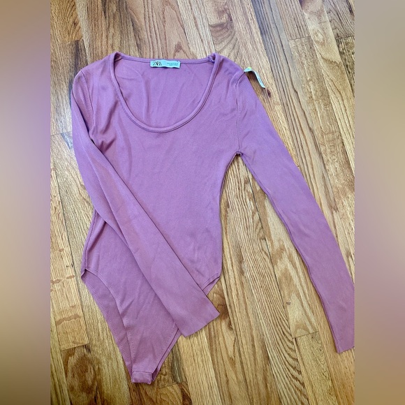 Long Sleeve Mauve Ribbed Zara Bodysuit - Picture 4 of 8